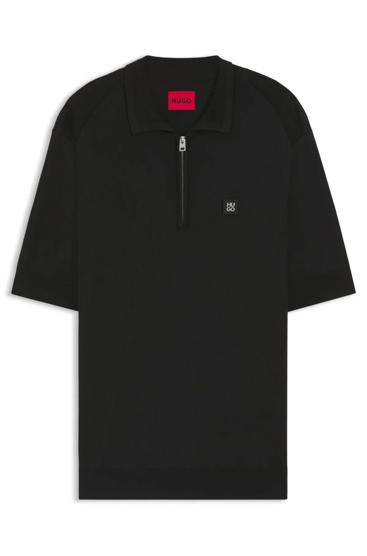 ZIP-NECK KNIT POLO WITH STACKED-LOGO TRIM - 1
