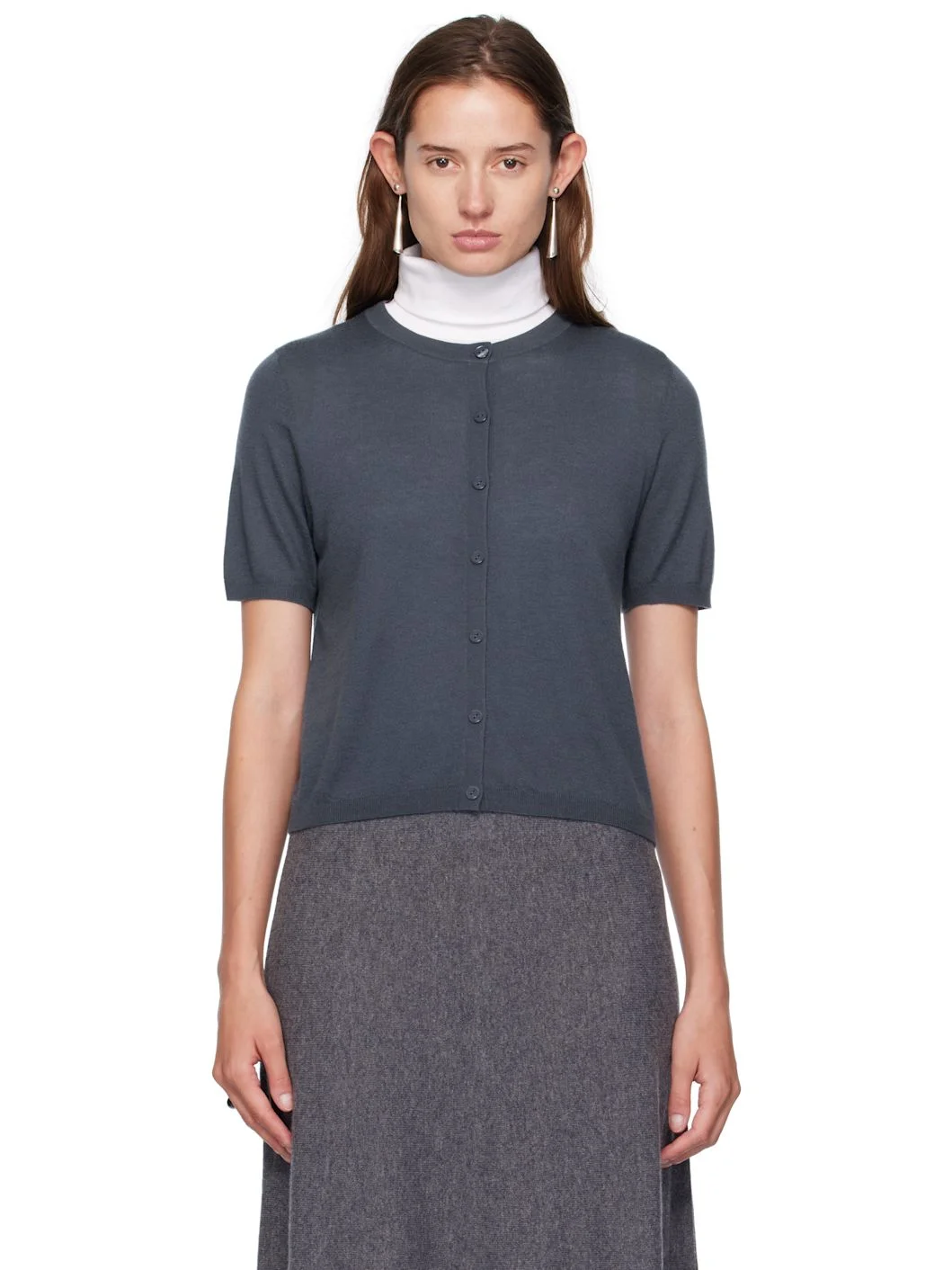 Navy Cashmere Cardigan - 1