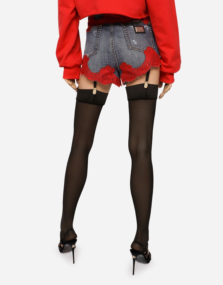 Denim shorts with lace details - 4