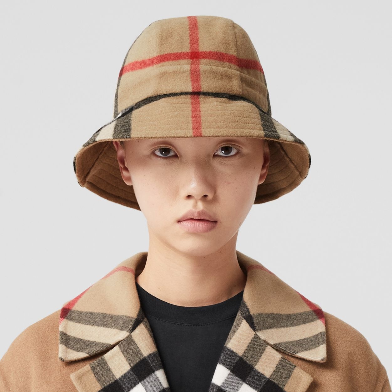 Exaggerated Check Wool Bucket Hat - 2