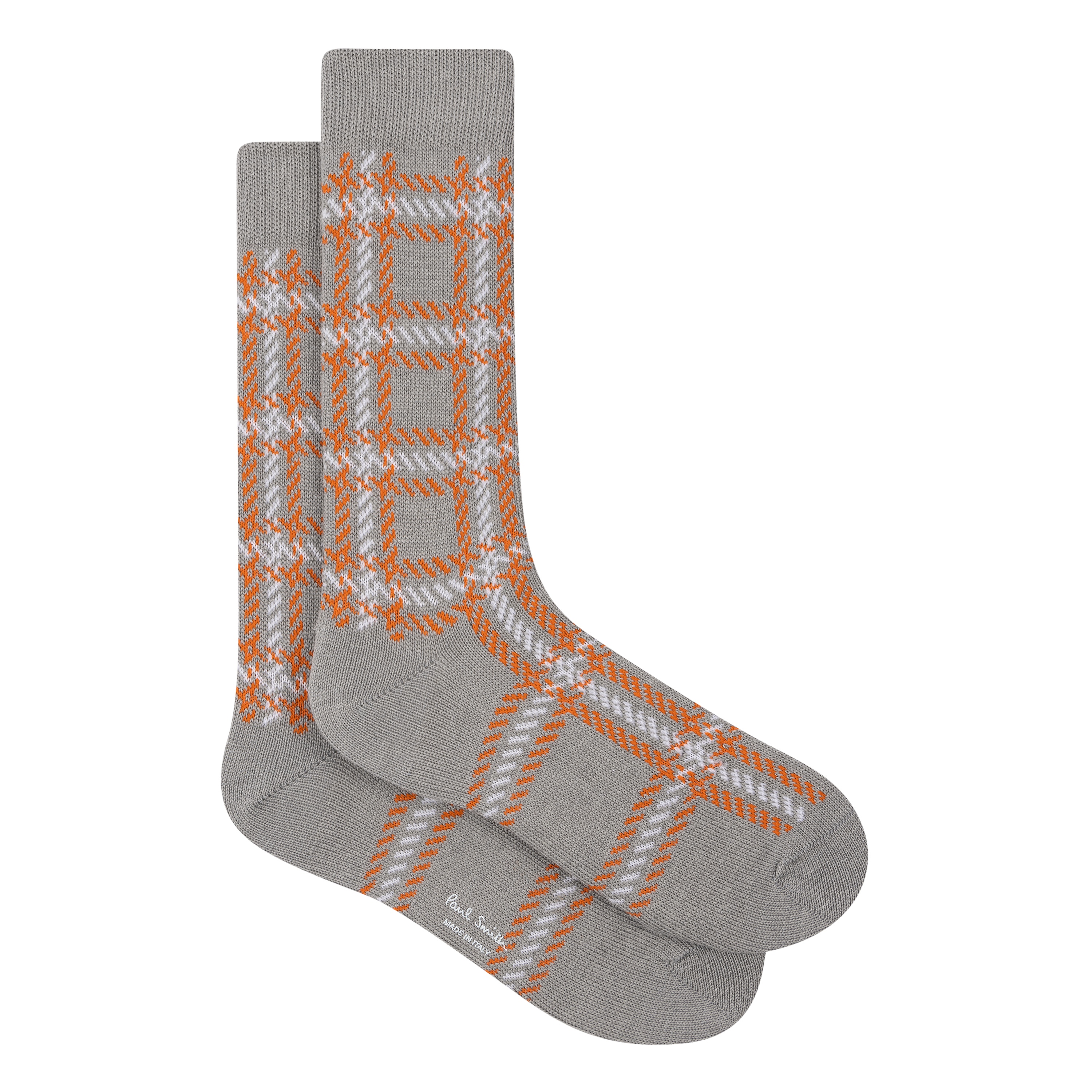 Grey Cotton And Wool-Blend Check Socks - 1