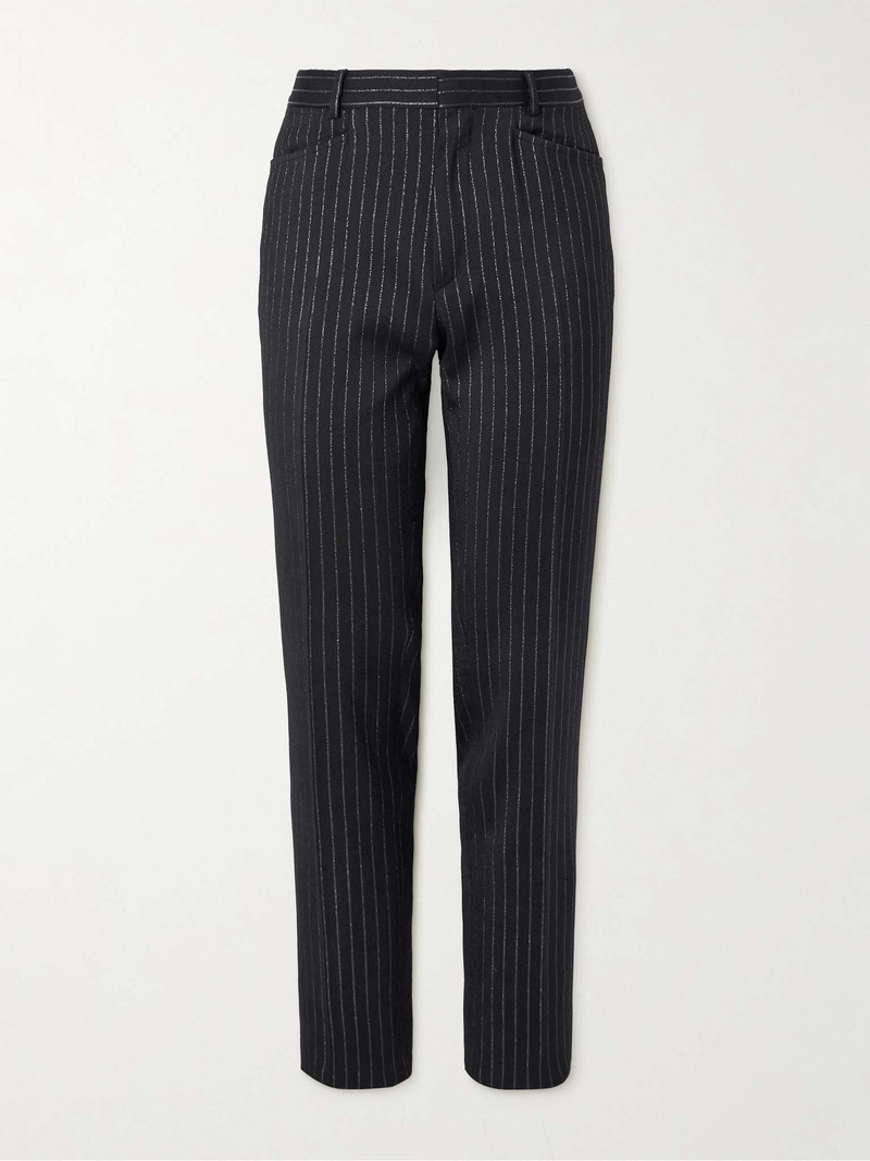Dyylan Straight-Leg Striped Metallic Wool and Silk-Blend Suit Trousers 1