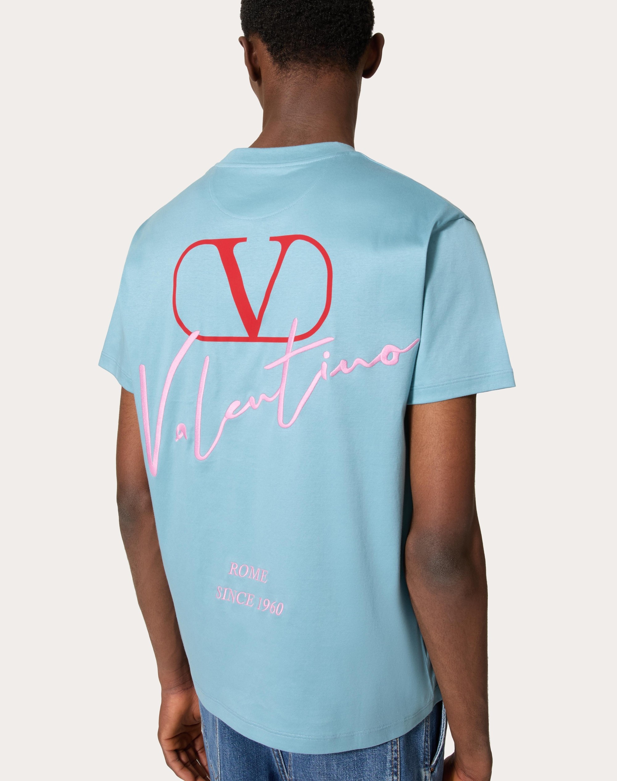 VALENTINO EMBROIDERY AND VLOGO SIGNATURE PRINT COTTON T-SHIRT - 5