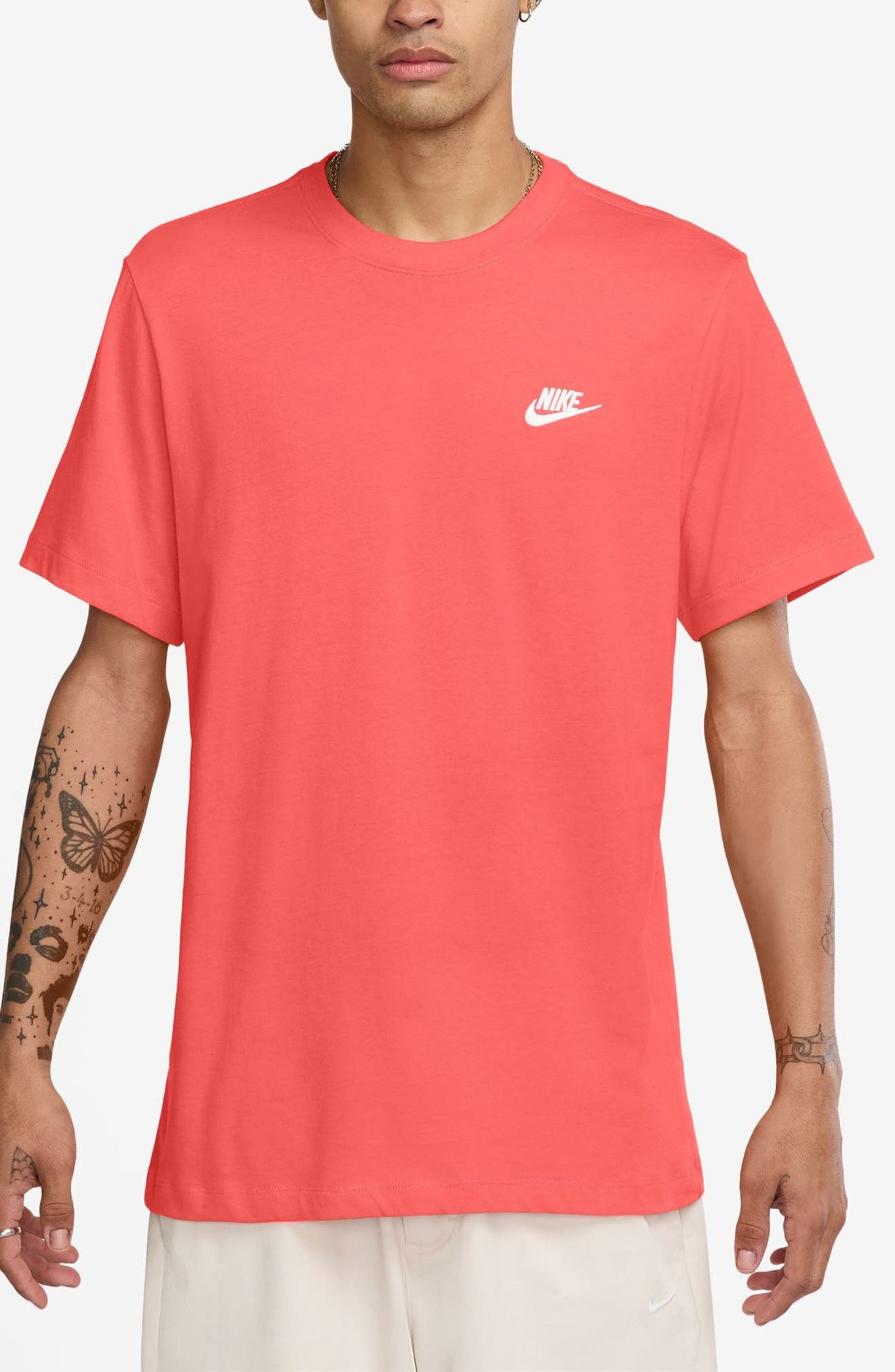 Nike Sportswear Club Crew Neck T-Shirt in Magic Ember/White at Nordstrom - 1