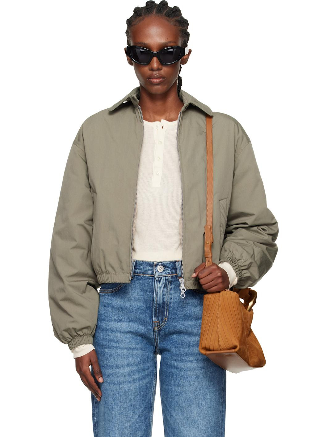 Khaki Cropped Avenue Puffa Jacket - 1