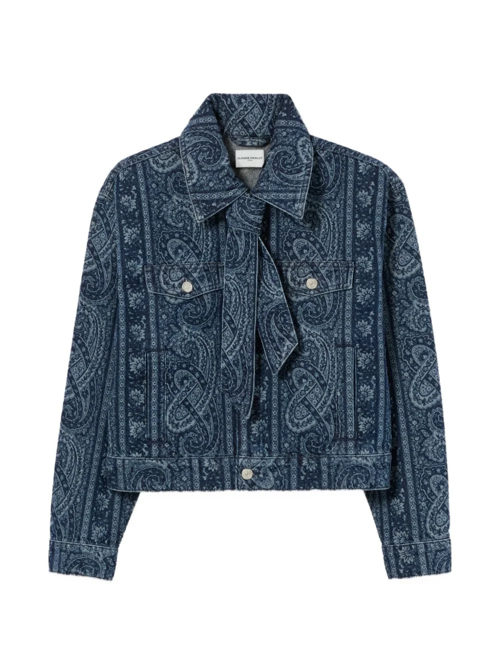 paisley-print pussy-bow denim jacket - 1
