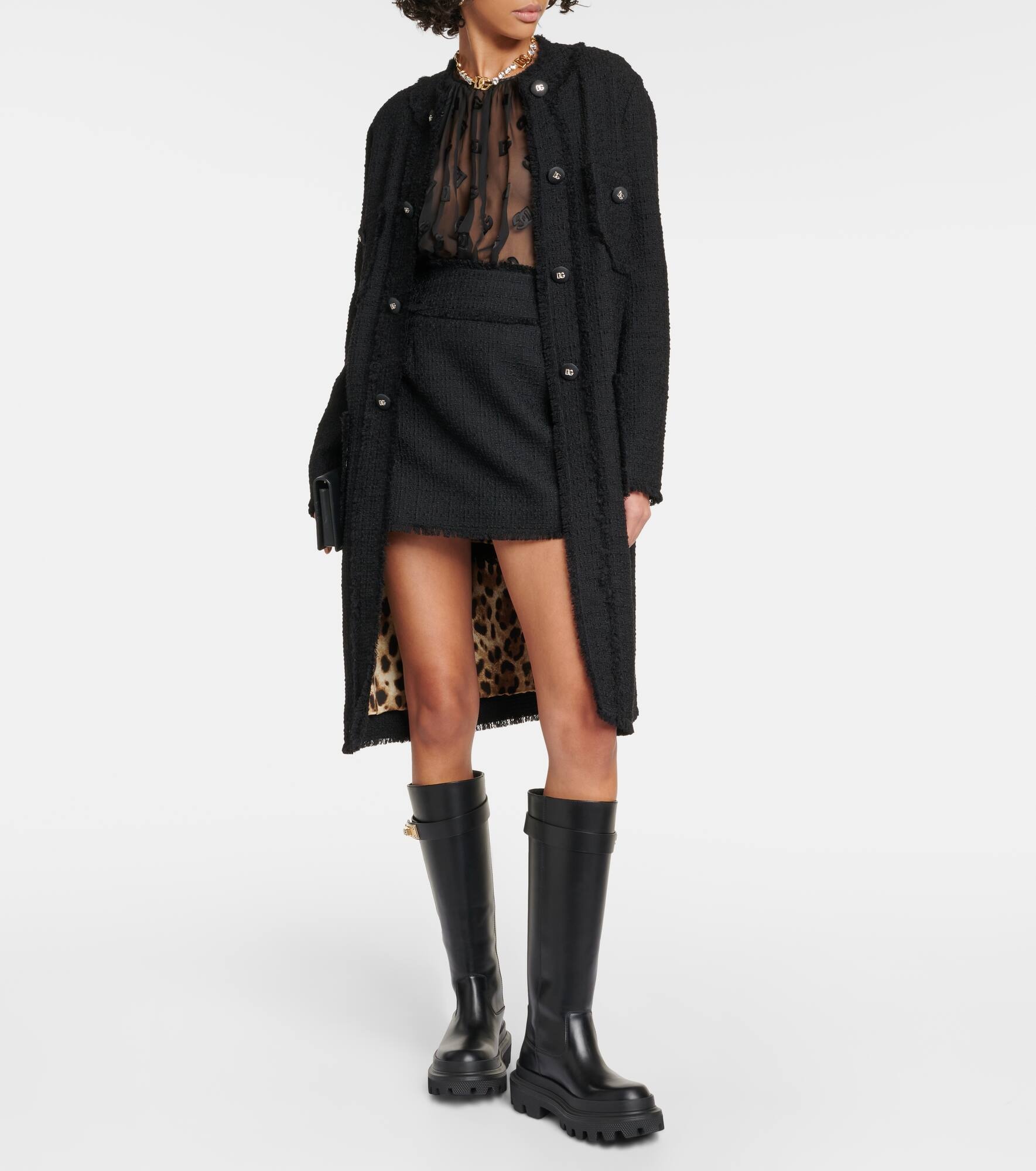 Fringed wool-blend tweed coat - 7