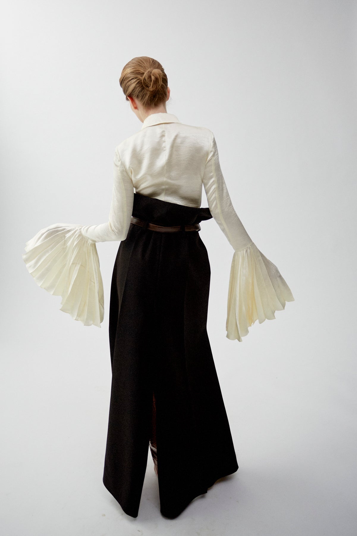 SATIN SHIRT WITH PLEATED BELL SLEEVES IVORY - 16