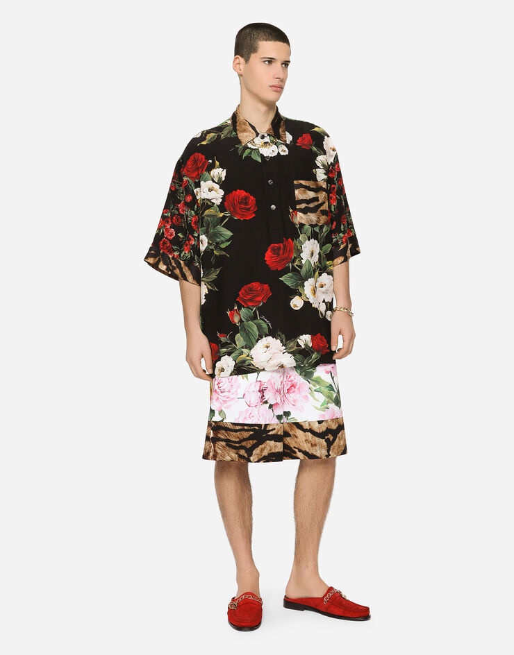 Floral-print stretch cotton jogging shorts - 1