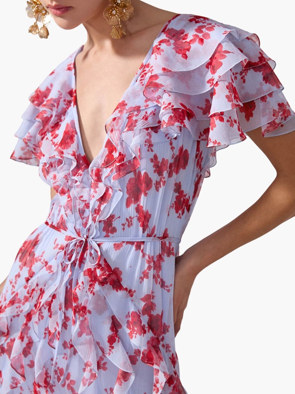 floral-print ruffled gown - 4
