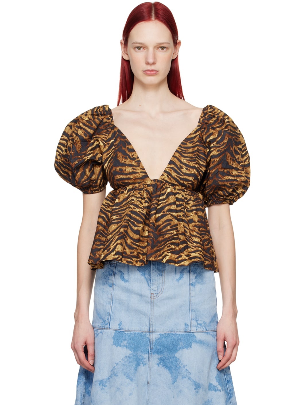 Brown Peplum Blouse - 1