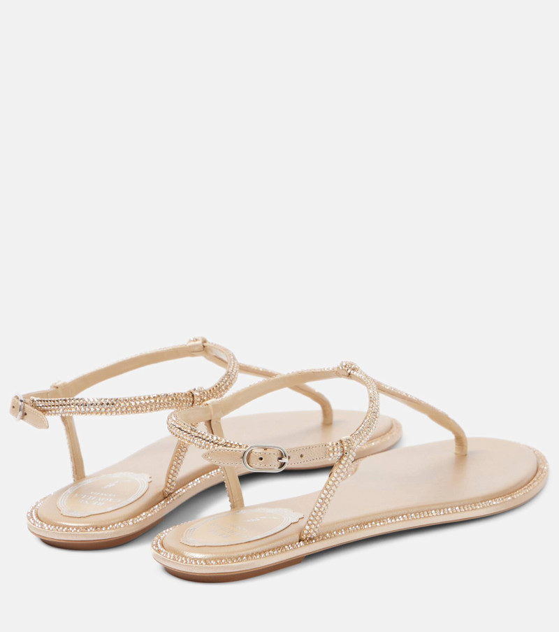 RENE CAOVILLA Diana satin and leather thong sandals outlook
