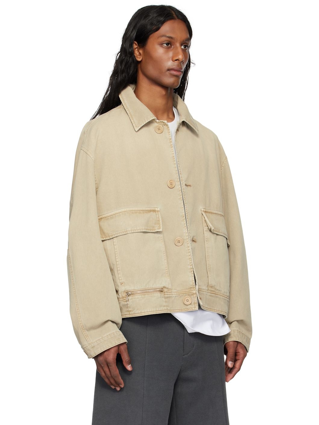 Beige Out Pocket Cotton Blouson Jacket - 2