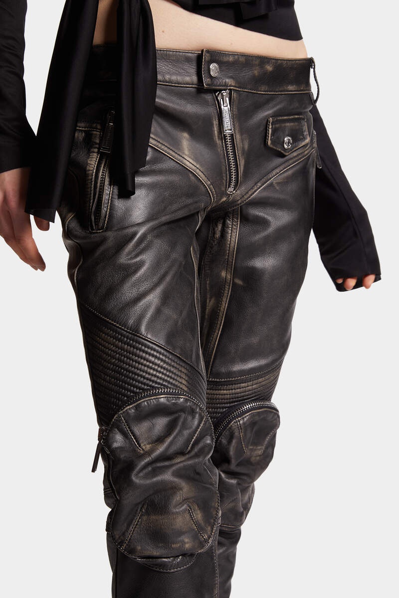 DISTRESSED LEATHER BIKER PANTS - 5