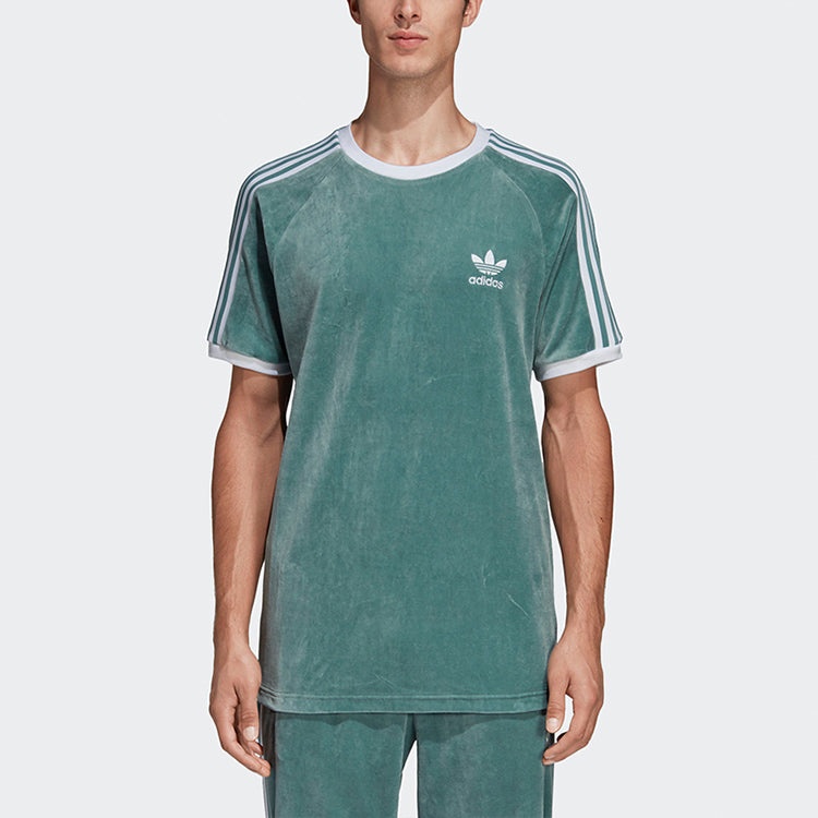 adidas originals Cozy Tee Casual Round Neck Loose Logo Stripe Short Sleeve Green DV1623 - 4