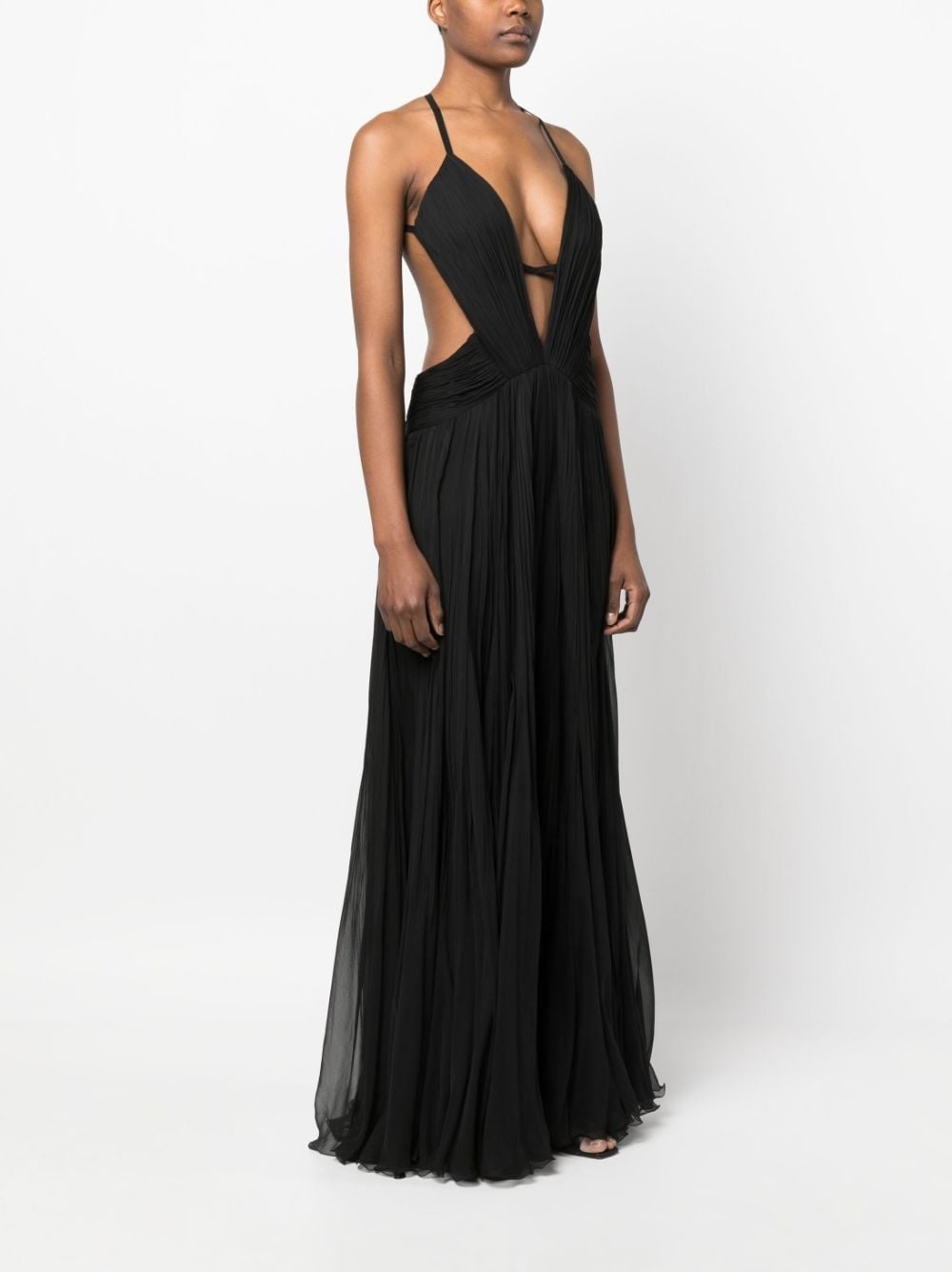 draped backless silk dress - 3