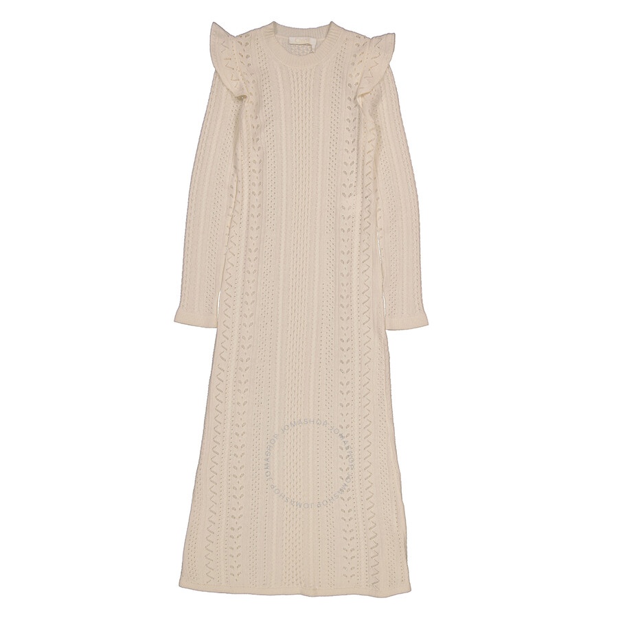 Chloe Ladies Snow White Wool Cash Knit Dress - 5