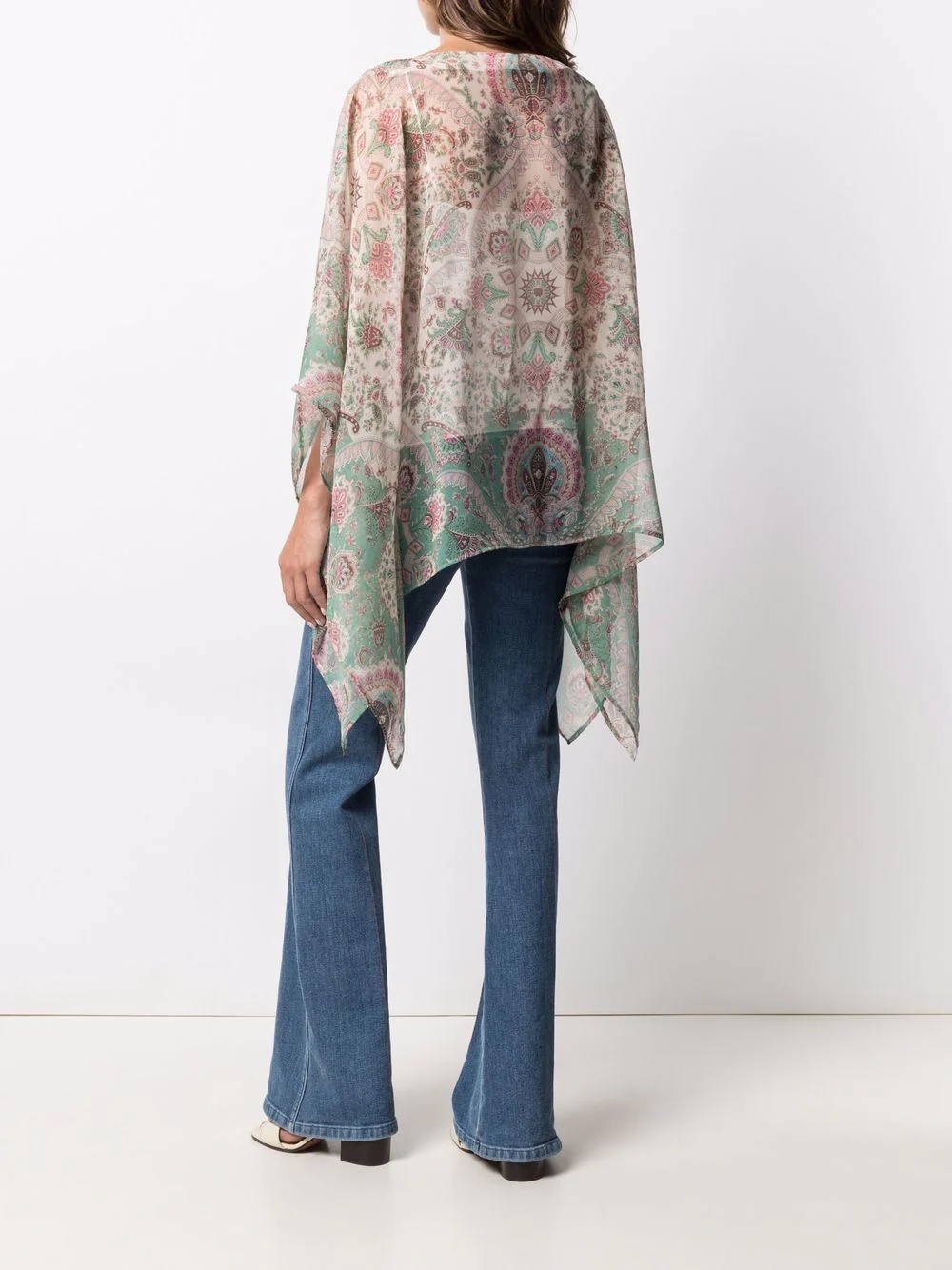 paisley-print chiffon poncho - 4