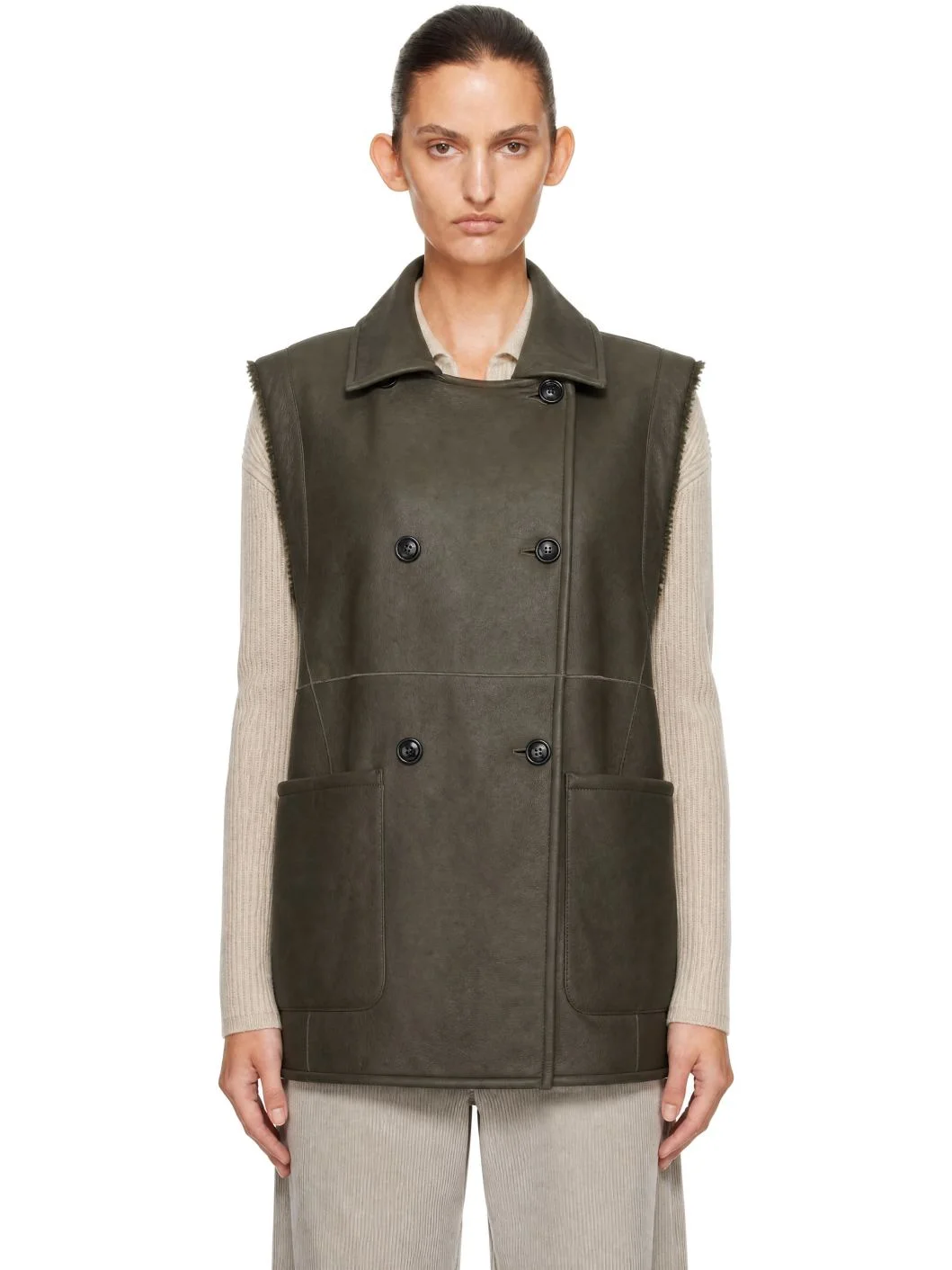 Khaki Brianza Shearling Vest - 1
