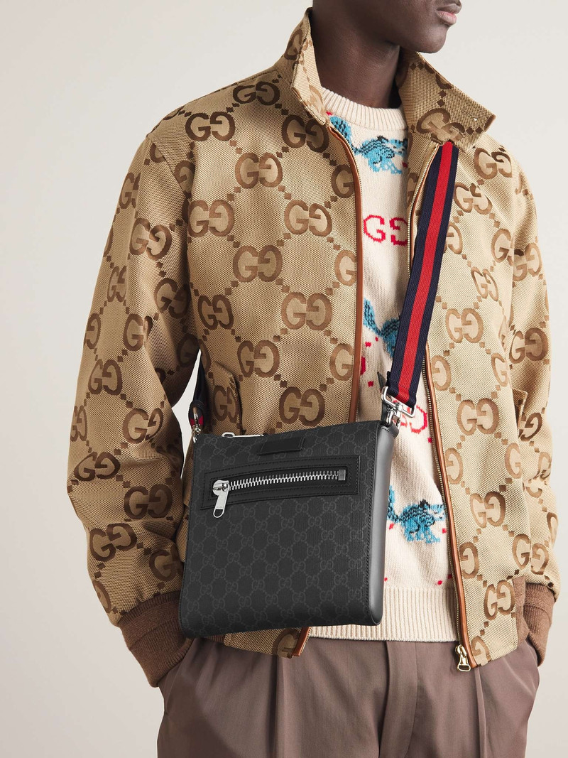 GUCCI Leather-Trimmed Monogrammed Coated-Canvas Messenger Bag outlook