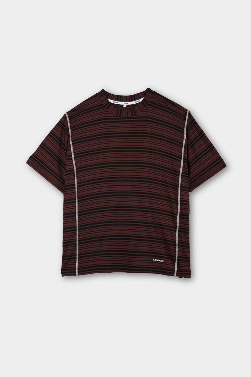 OVERLOCK T-SHIRT / black & brown stripes 1