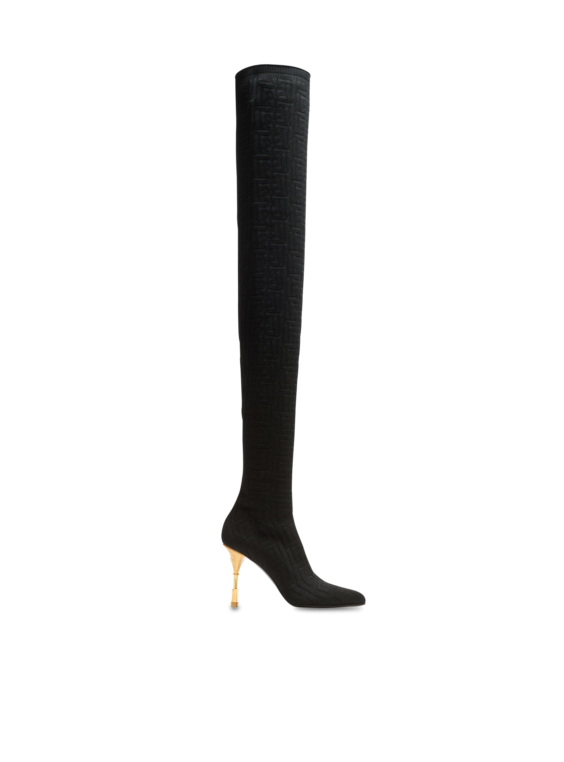 Moneta mesh thigh boots with monogram - 1