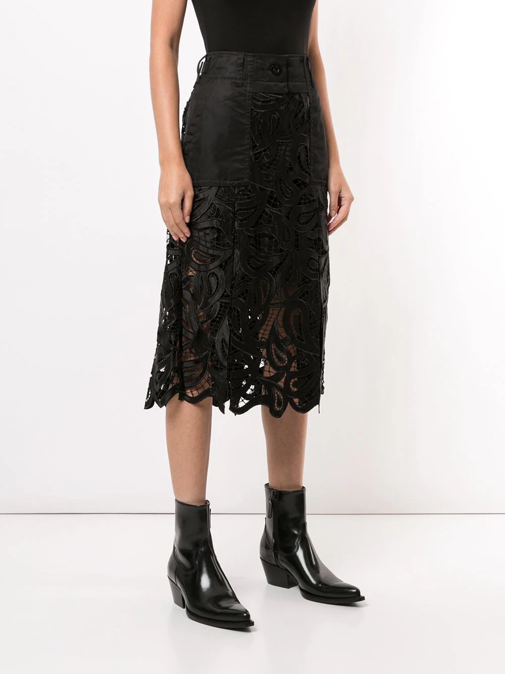 lace-panelled midi skirt - 3