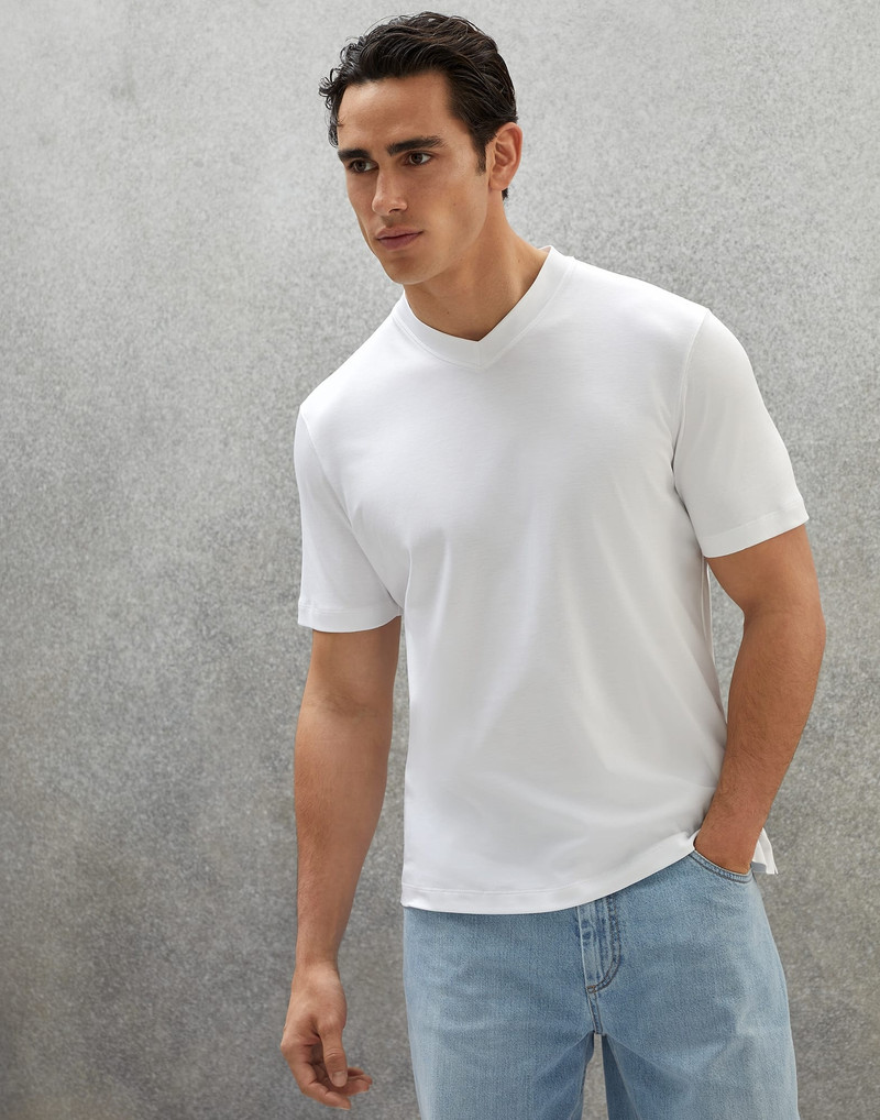 Cotton jersey slim fit T-shirt with V-neck - 1