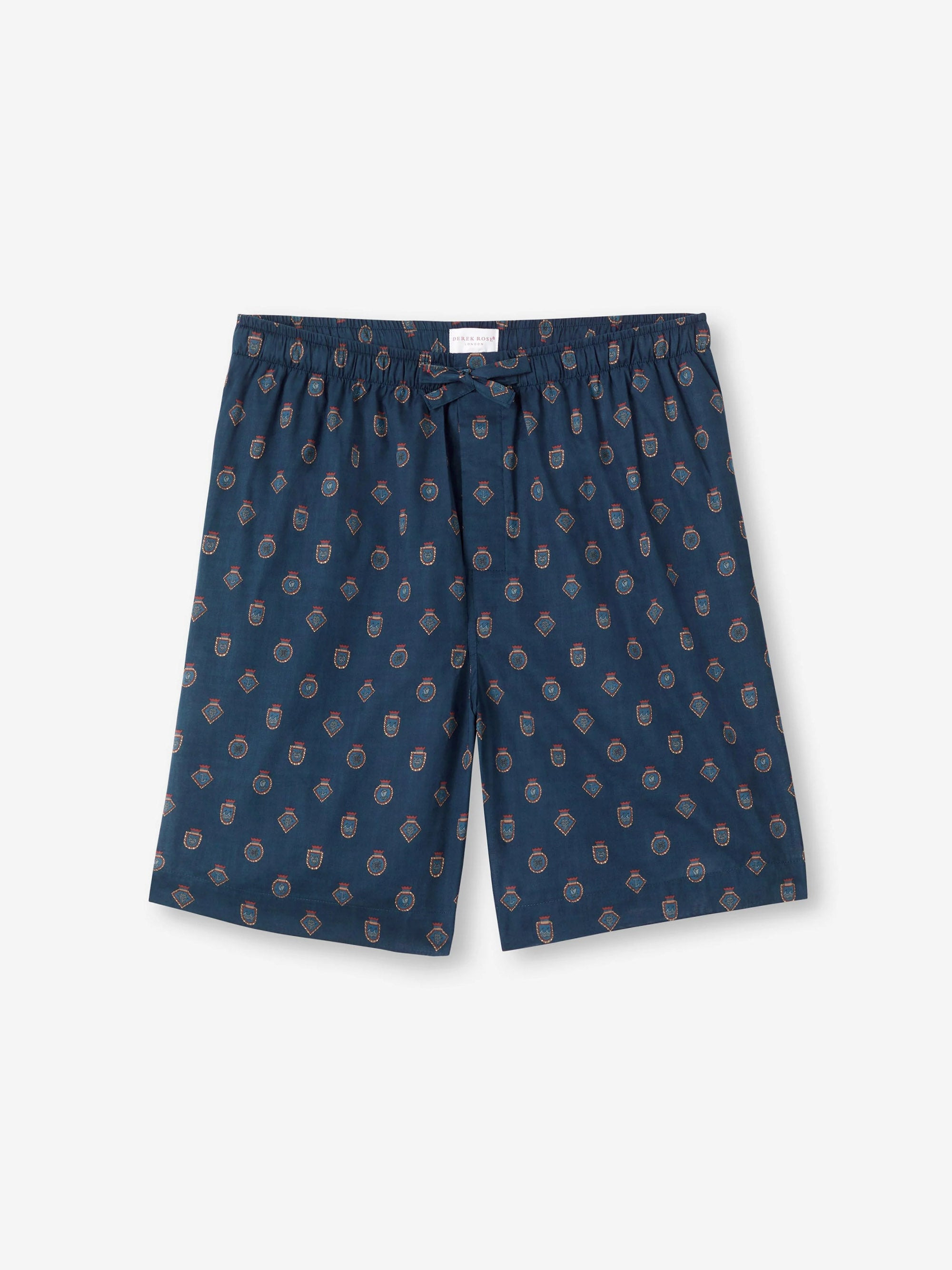 Men's Lounge Shorts Cotton Batiste Navy Badge Print - 2