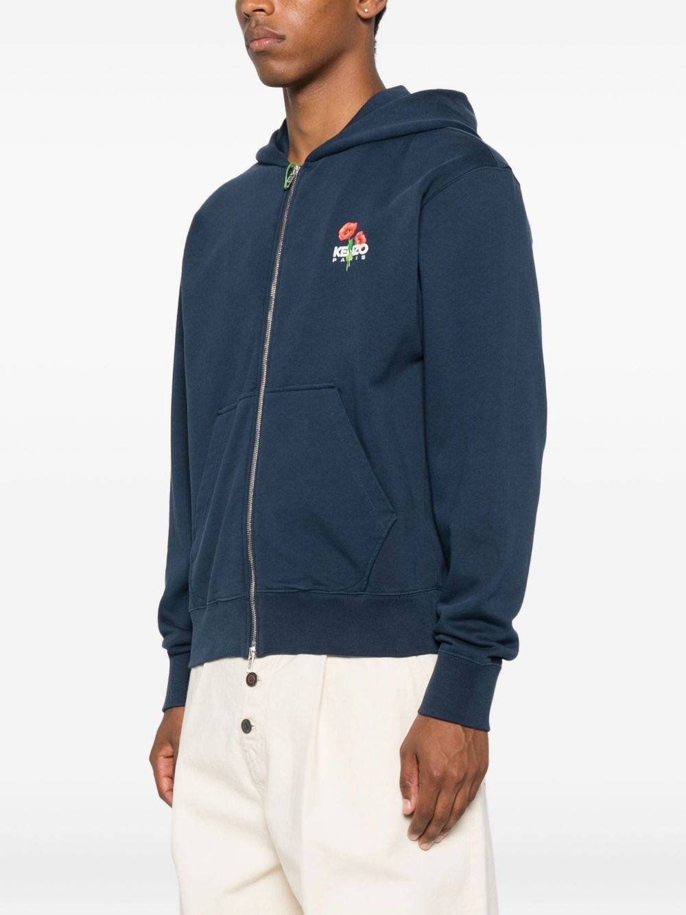 floral-embroidered zip-up hoodie - 4