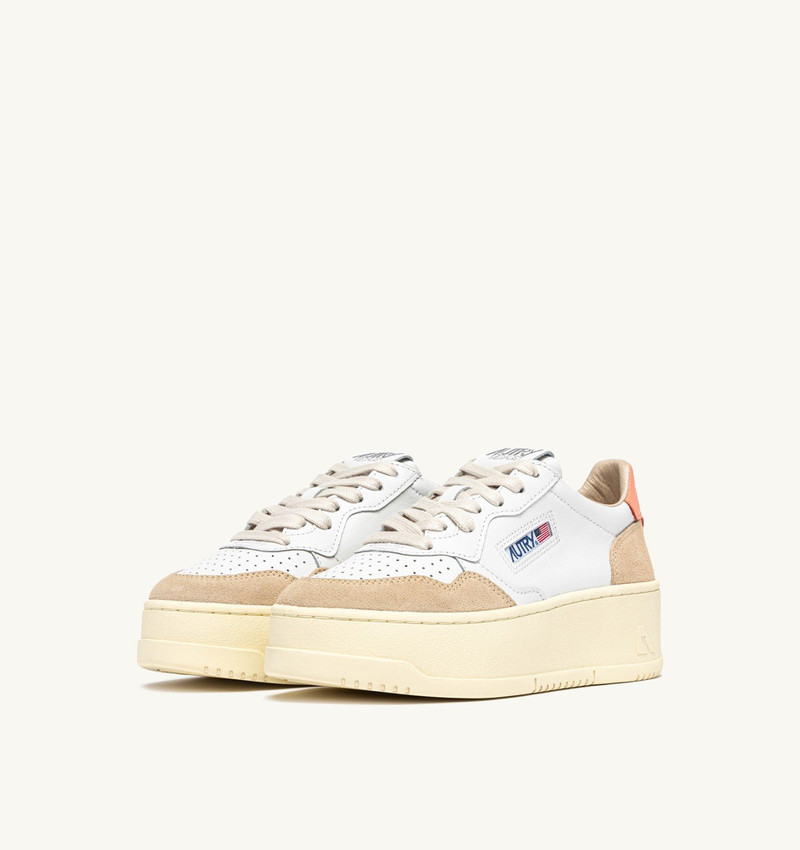 AUTRY MEDALIST PLATFORM SNEAKERS IN PEACH PINK AND WHITE SUEDE AND LEATHER outlook