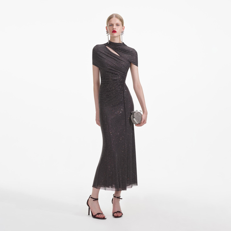 Slate Rhinestone Mesh Cut Out Midi Dress 1