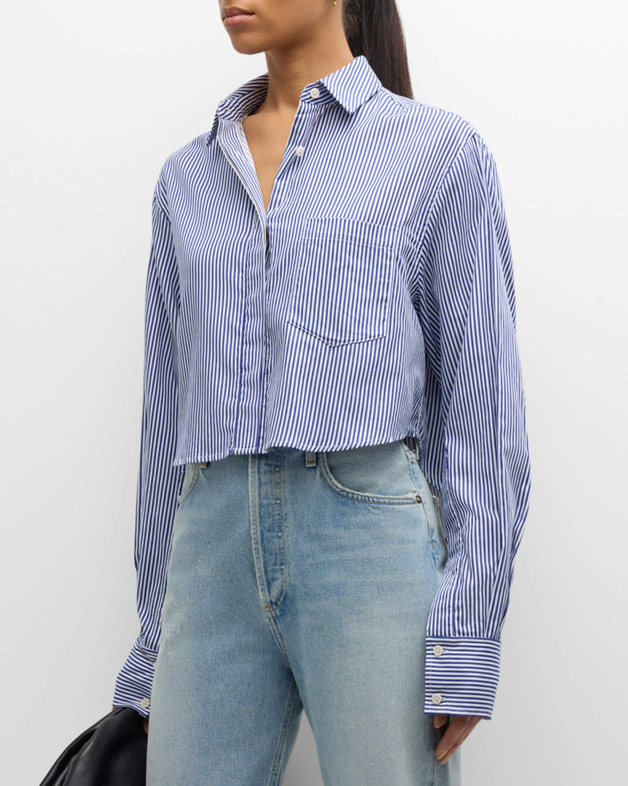 Renata Cropped Cotton Stripe Button-Front Shirt - 2