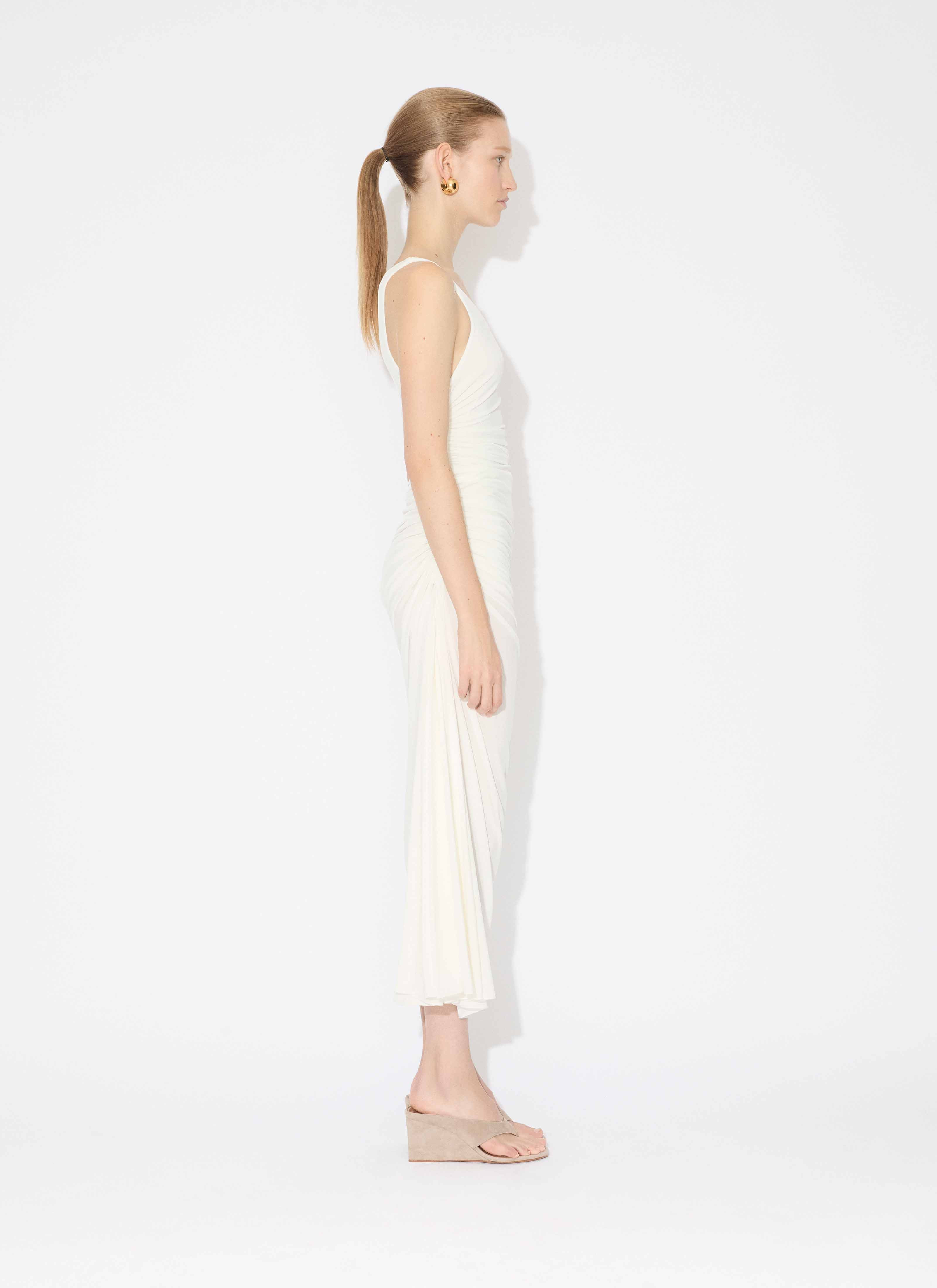 SOFT JERSEY ASYMMETRICAL GATHERED DRESS - 4