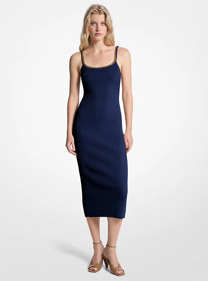 Chain Ribbed Stretch Knit Midi Dress - 1