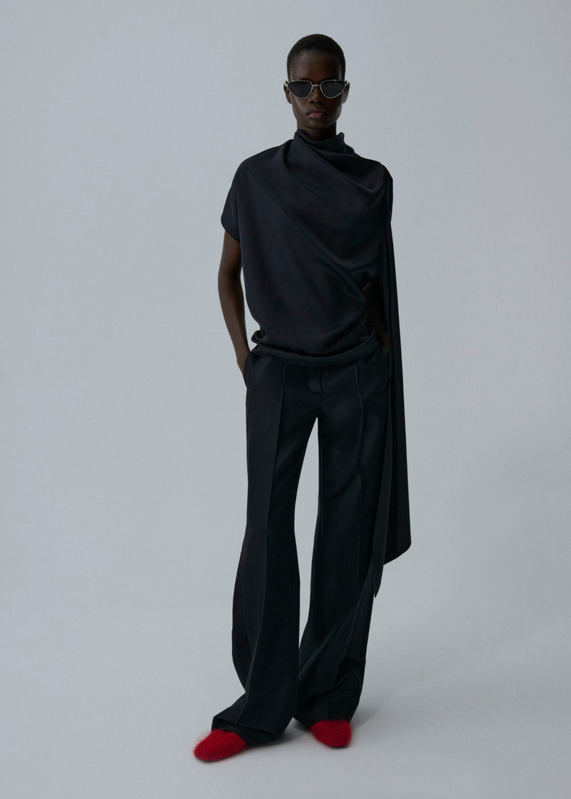MAGDA BUTRYM Silk asymmetric scarf blouse in black outlook