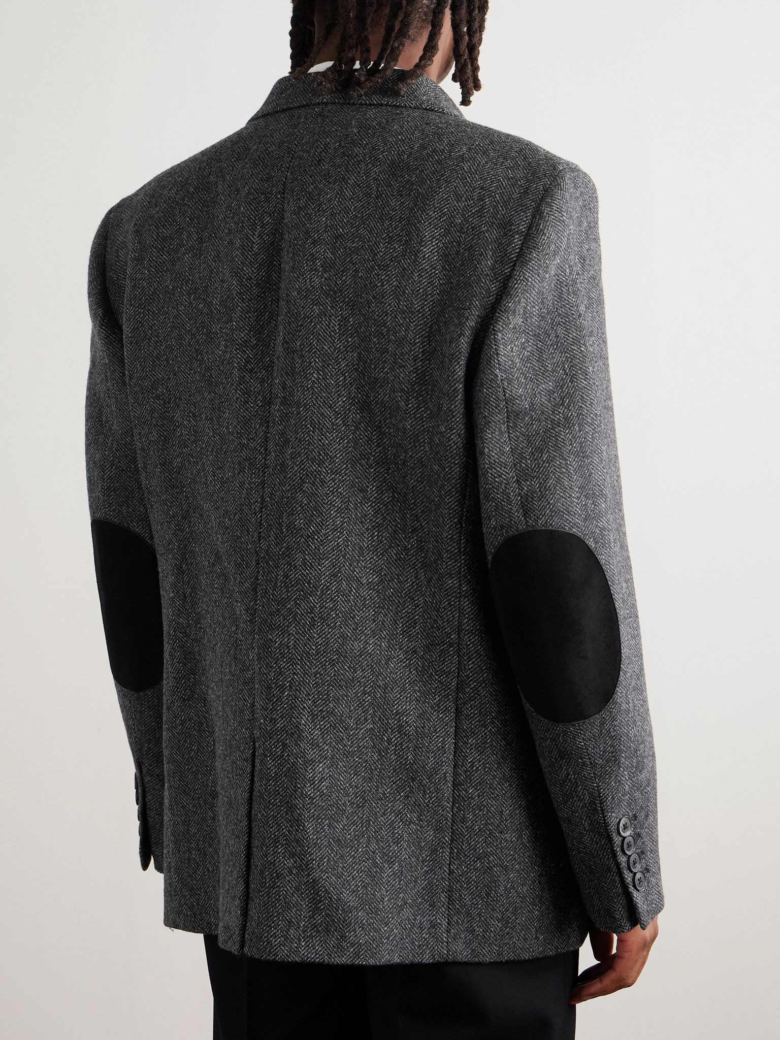 Roy Suede-Trimmed Herrinbone Wool Blazer Unknown - 3