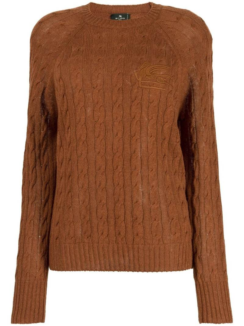 logo-embroidered cable-knit jumper 1