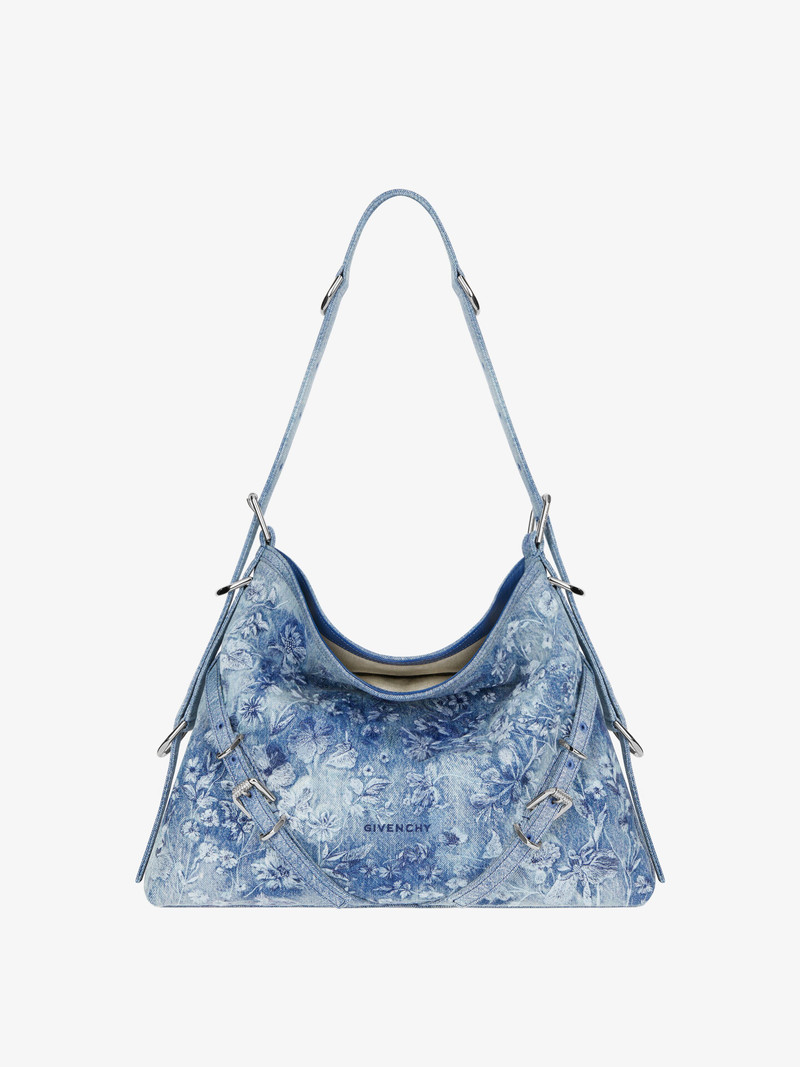 MEDIUM VOYOU BAG IN WASHED EMBROIDERED DENIM 1