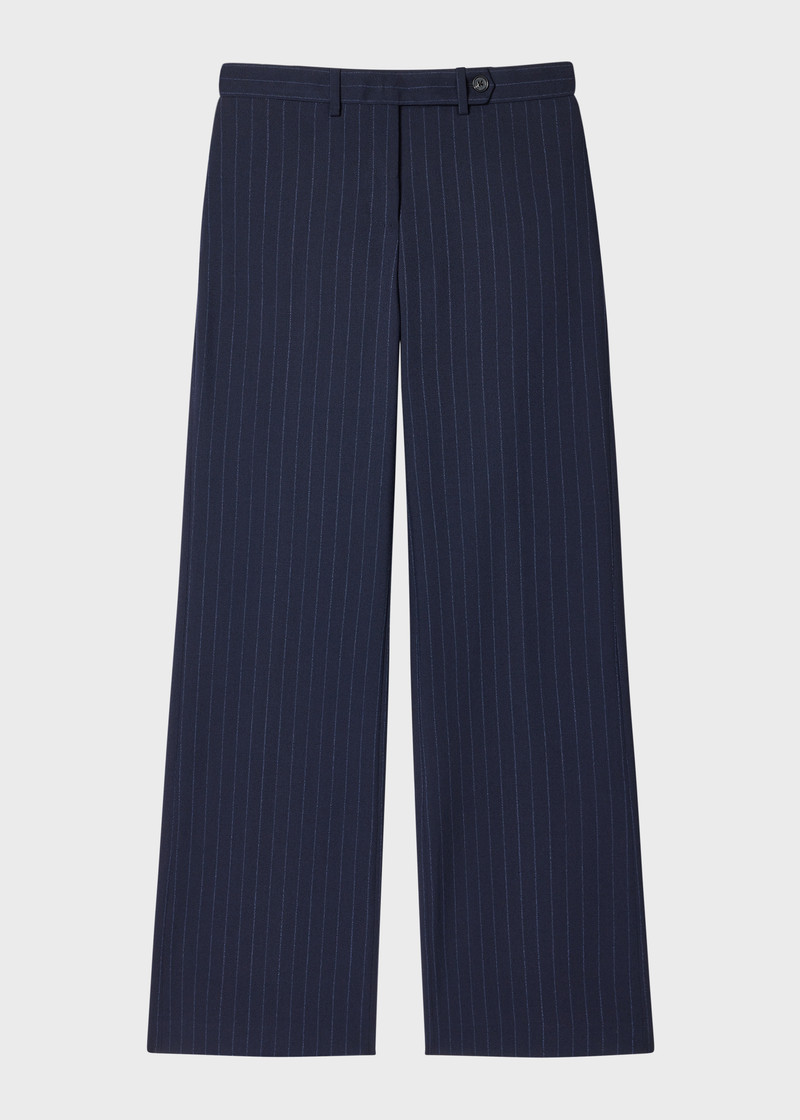 Women's Navy Stripe Collarless Suit 5