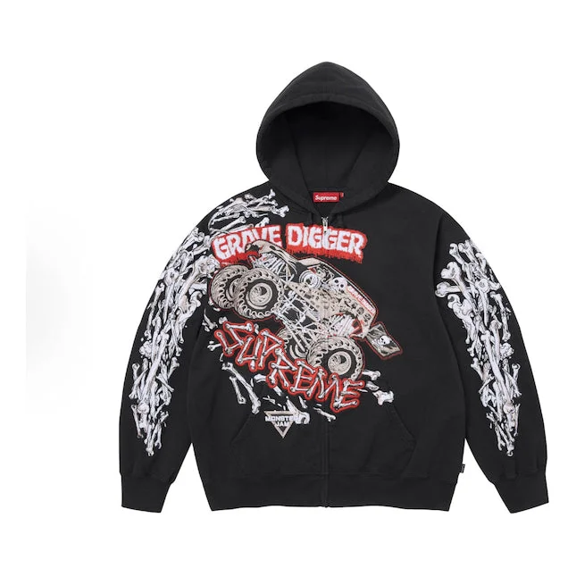 Supreme x Grave Digger SS26 Bones Zip Up Hooded Sweatshirt 'Black' SUP-SS26-321 - 1