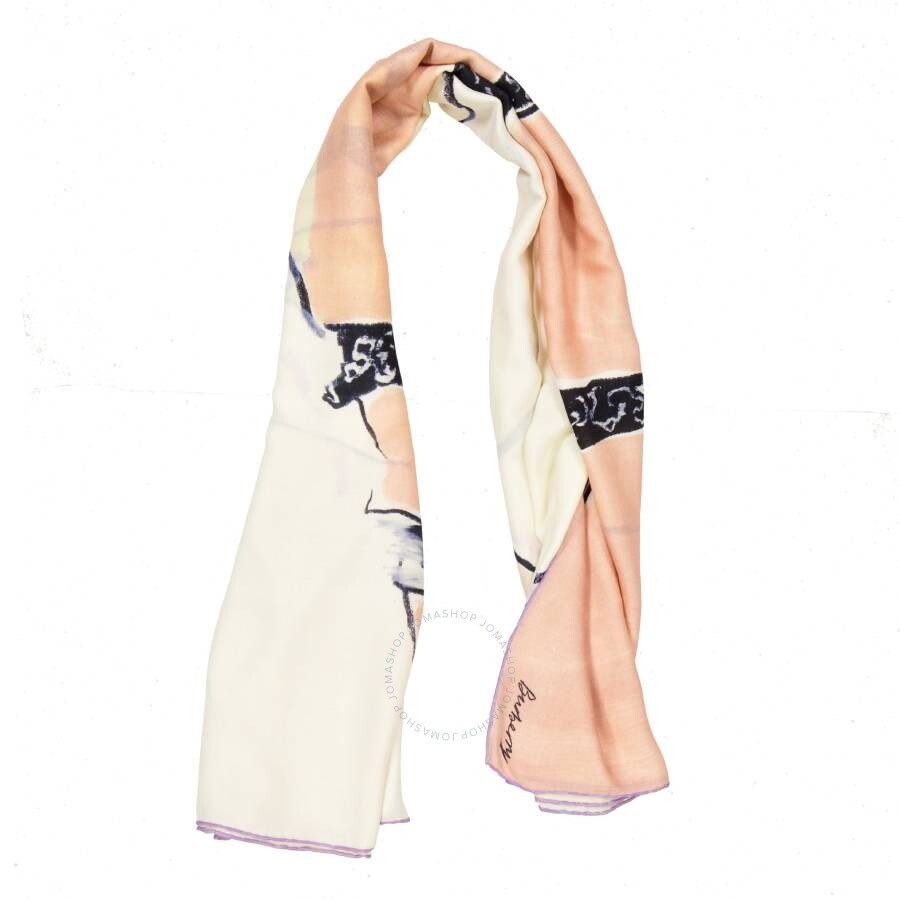 Burberry Peach Cashmere Swan Print Scarf - 1