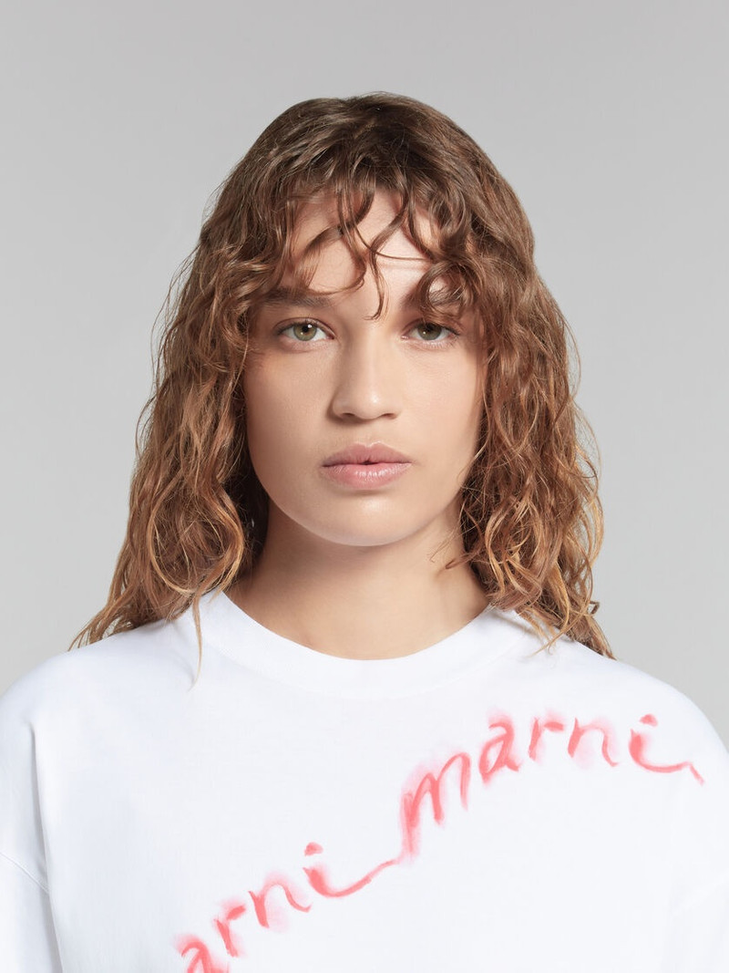 WHITE ORGANIC COTTON T-SHIRT WITH WAVY LOGO 4
