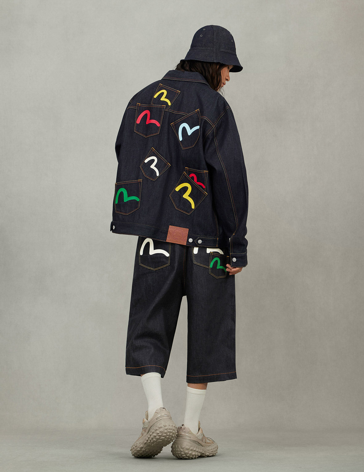 Seagull Print and Multi-Pocket Relax Fit Denim Jacket - 6