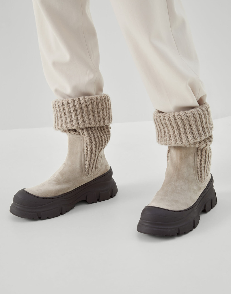 Suede Chelsea boots with virgin wool, cashmere and silk knit insert 4