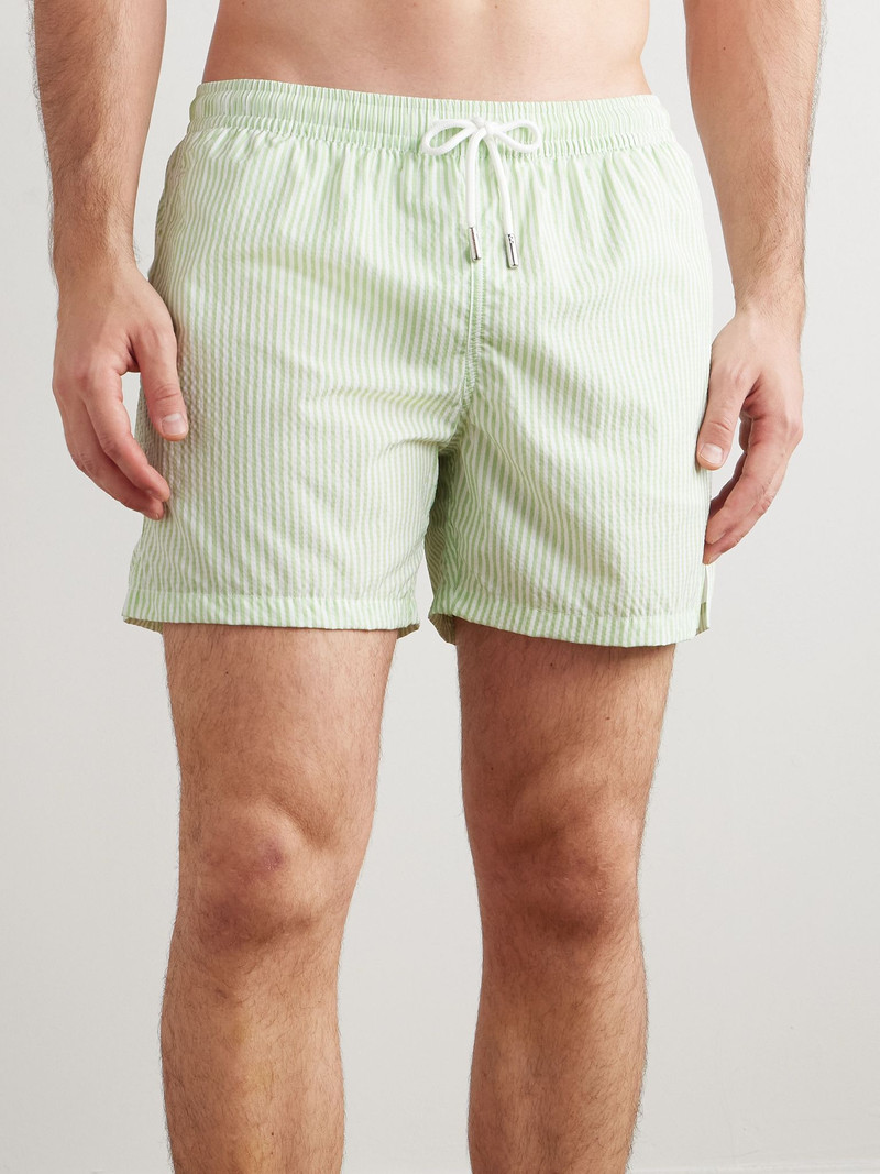 THOM SWEENEY Straight-Leg Mid-Length Striped Swim Shorts Green outlook