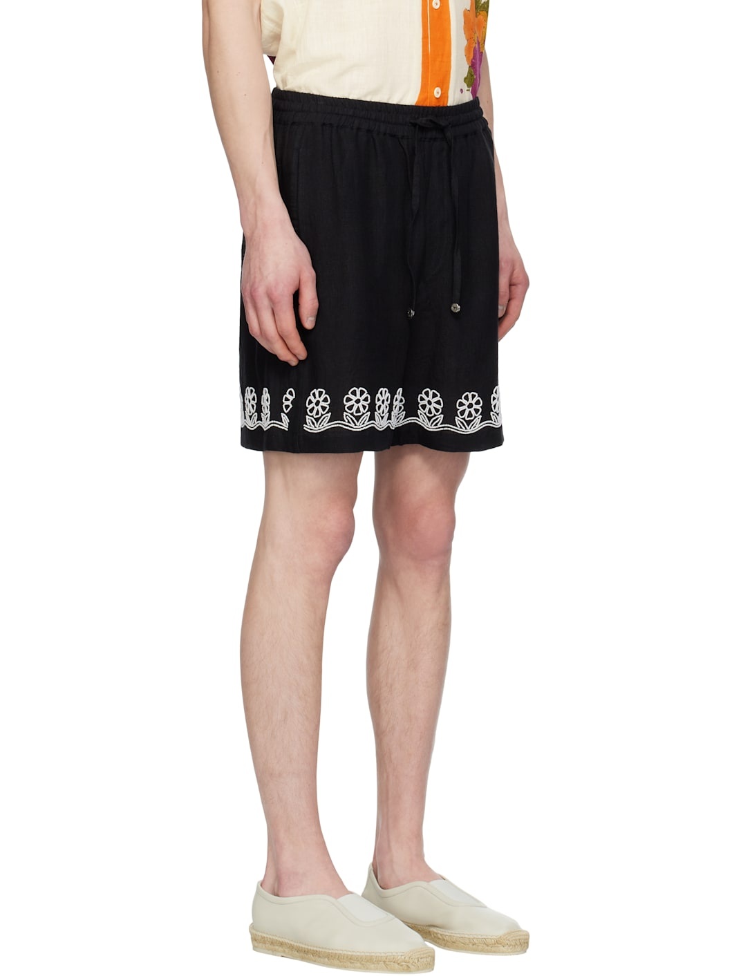 Black Beadwork Embroidered Shorts - 2
