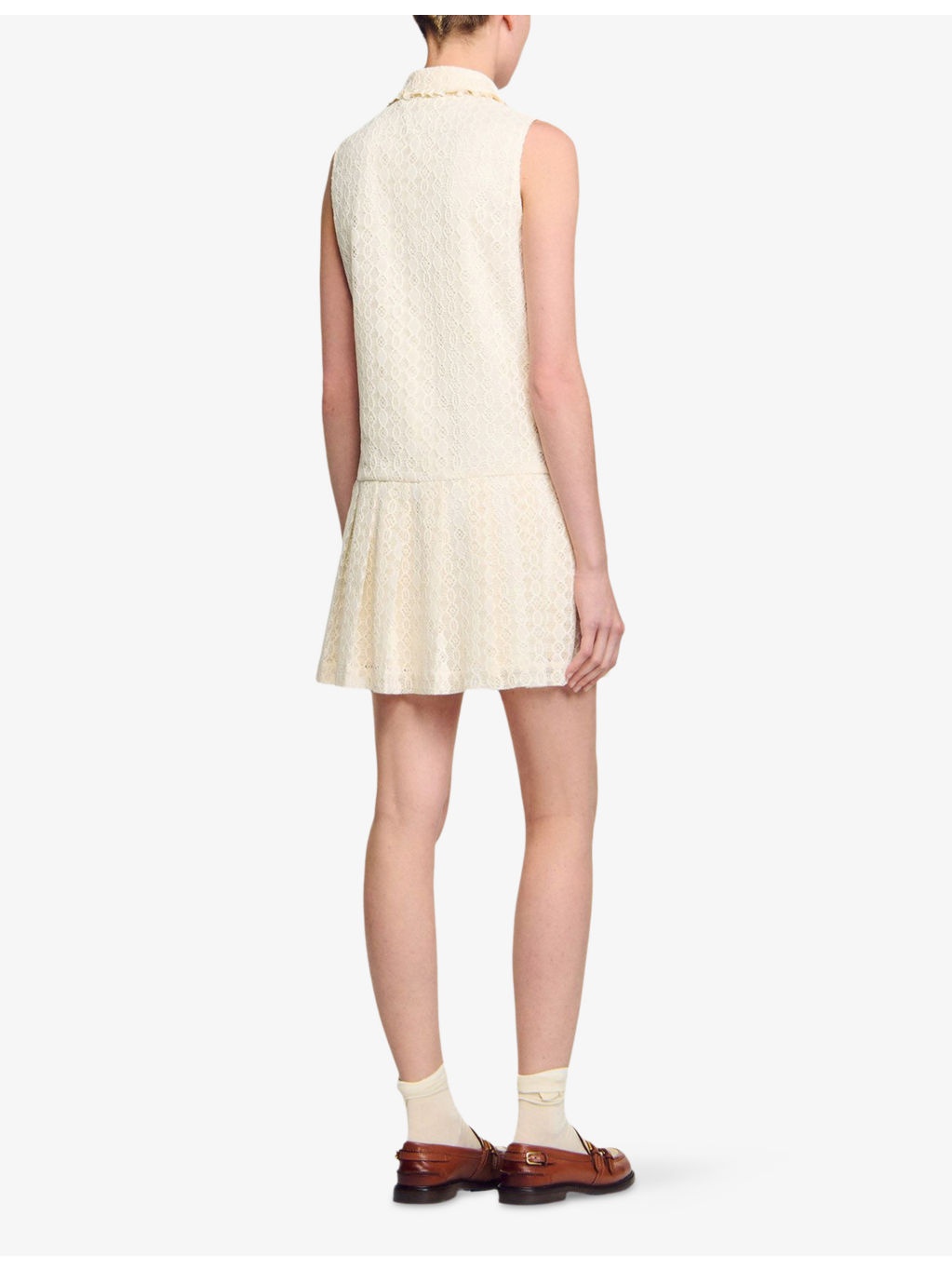 Sleeveless Chest-Pocket Lace Mini Dress - 4