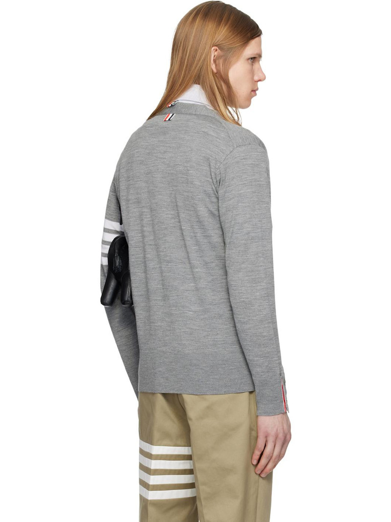 Gray Merino Wool 4-Bar Classic V-neck Cardigan 3