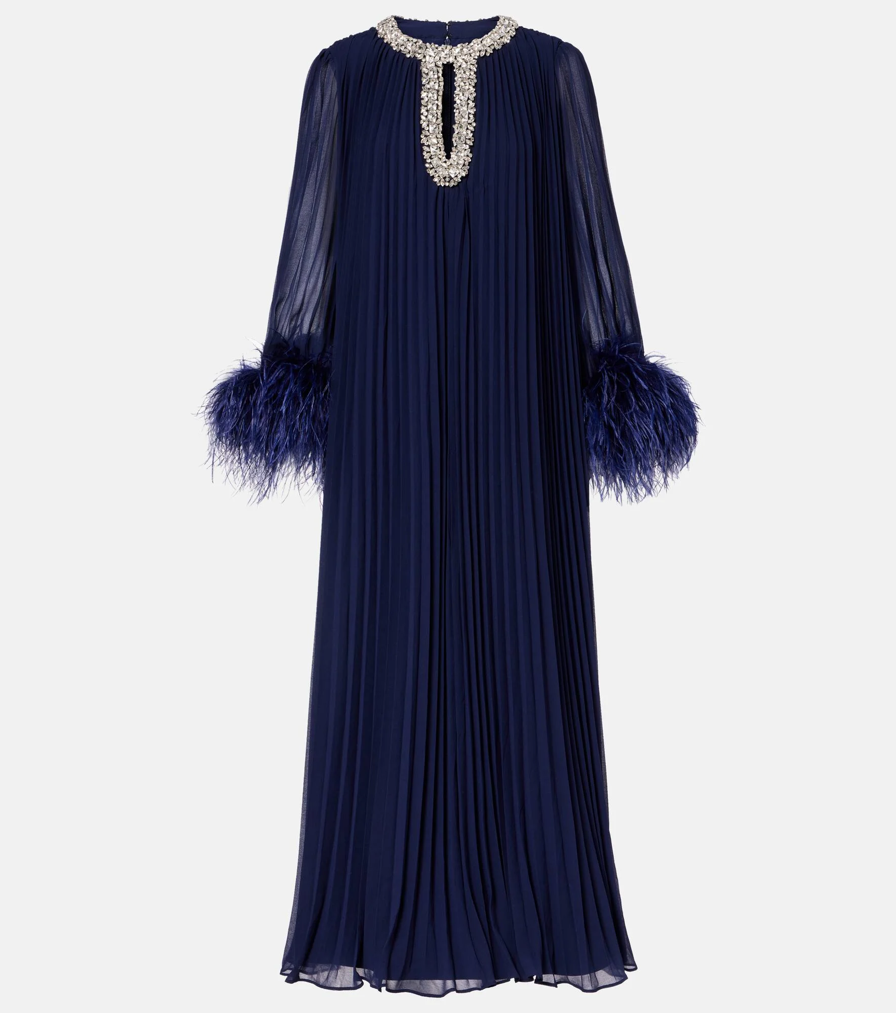 Embellished feather-trimmed chiffon maxi dress - 1